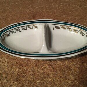 CMIELOW POLAND SMALL DIVIDED TRINKET DISH FLOWERS GOLD TRIM